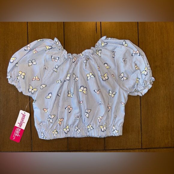 Penelope Mack Girls Cropped Top 3T Stretch Butterfly Ruffle Blouse 100% Cotton - Picture 8 of 9